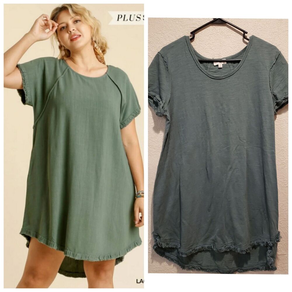 Umgee Women's Size Small Green Cotton Lagoon Tunic Top w/Fringe Trim